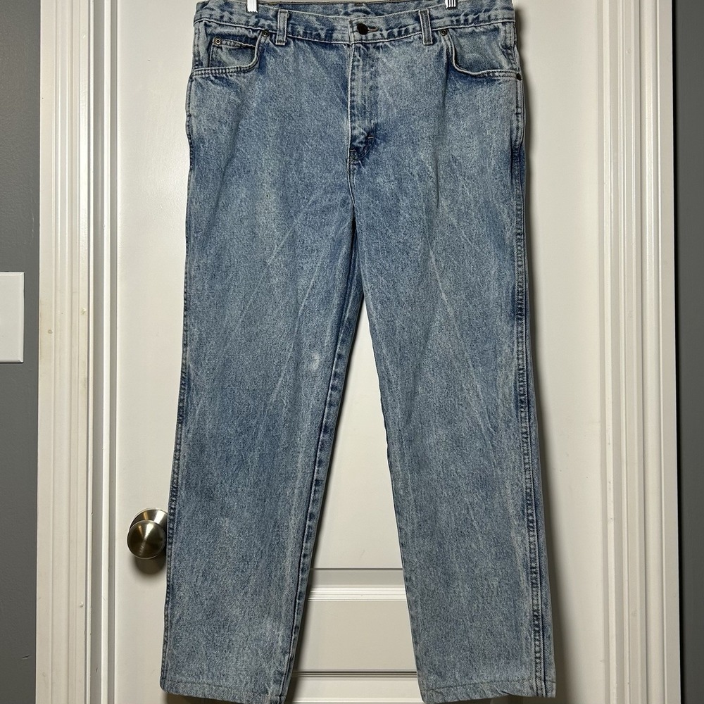 Calvin Klein Vintage Made in USA High Waisted Straight Leg Acid Wash Blue Jeans